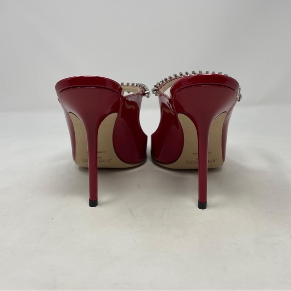 Jimmy Choo Bing 100 Red Patent Leather Heeled Mules with Crystal Strap NWT - Picture 8 of 16